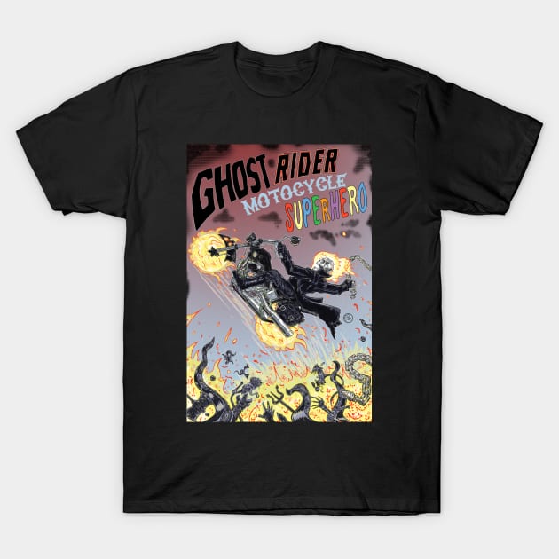 Ghost Rider Motorcycle Superhero T-Shirt by Rudeman